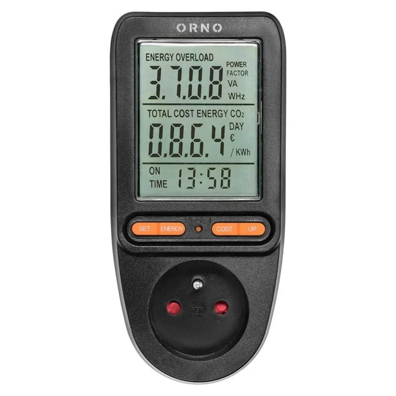 Watomierz, kalkulator energii z wyświetlaczem LCD, czarny OR-WAT-435/B