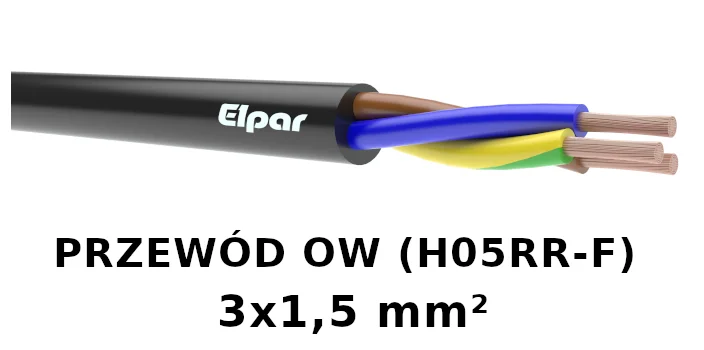 Przewód warsztatowy H05RR-F (OW) 3x1,5 mm2 żo 300/500V guma czarny