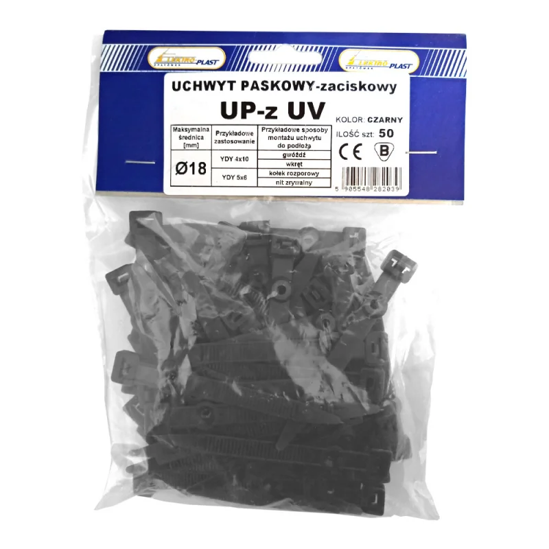 ELEKTRO-PLAST Uchwyt Paskowy Zaciskowy UP-Z 18 UV Czarny (50szt.)