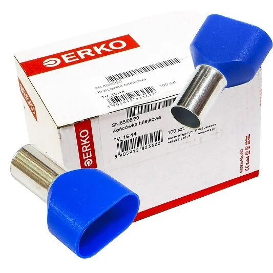 ERKO Końcówka tulejkowa podwójna izolowana 16mm² 14mm niebieska TV 16-14