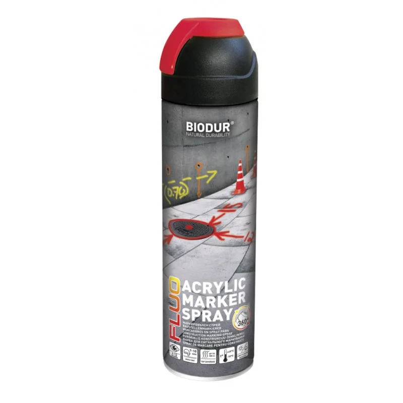 Biodur Construction Marking Spray czerwony fluorescencyjny 500ml (Marker budowlany)