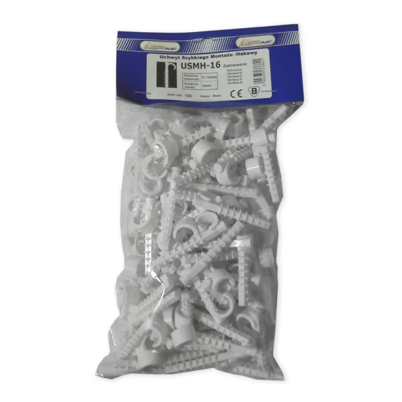 ELEKTRO-PLAST Opatówek Uchwyt kablowy hakowy USMH-16 do rur i przewodów okrągłych 16mm (100szt.) biały