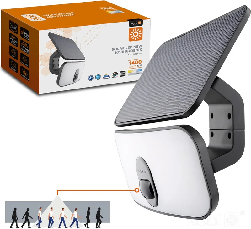 KOBI NEW PHOENIX Naświetlacz solarny LED z czujnikiem ruchu 13W 4000K IP65
