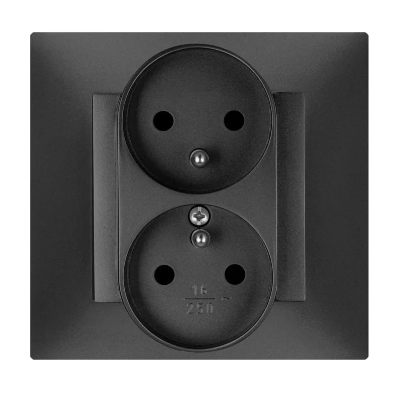 ELEKTRO-PLAST CARLA Gniazdo podwójne z uziemieniem modułowe czarne 10AX/250V~