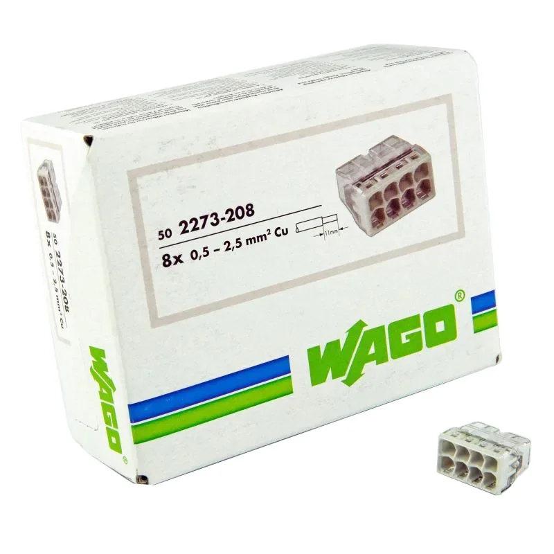 WAGO 2273-208 COMPACT Złączka instalacyjna 8-przewodowa do przewodów jednodrutowych 0,5-2,5 mm²