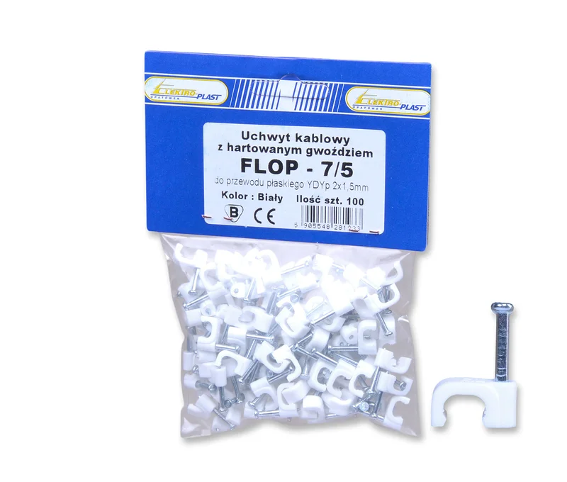 FLOP-7/5 Uchwyt kablowy płaski z gwoździem YDYp 2x1,5 /100szt./