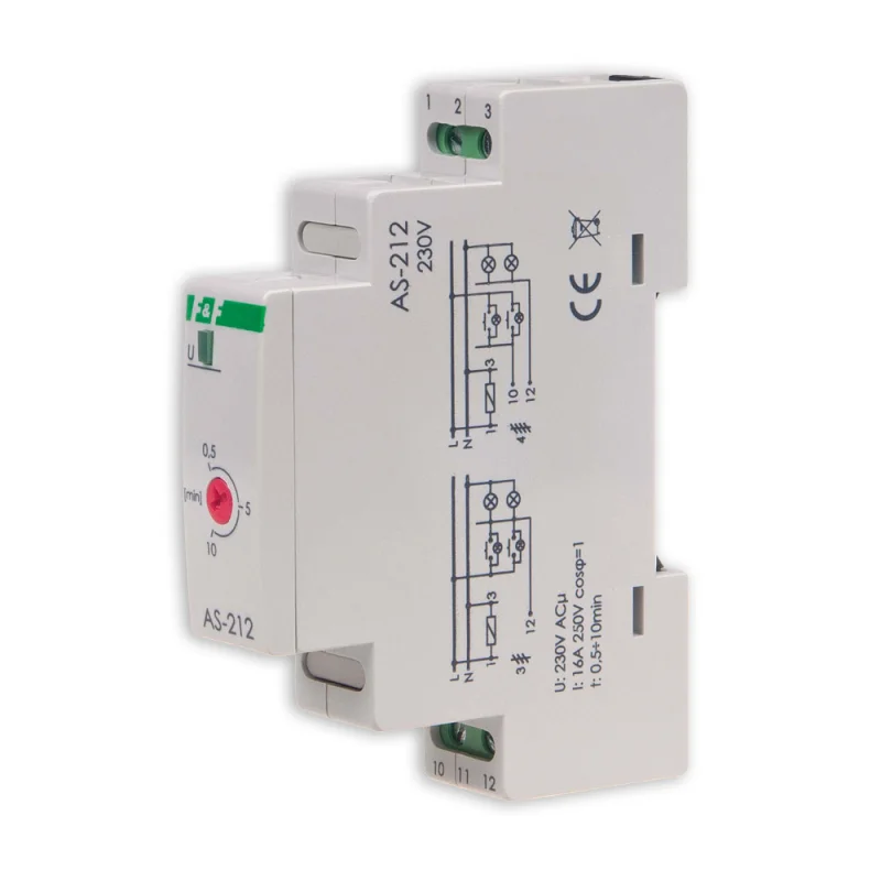 Automat schodowy 16A 0,5-10min 230V AC na szynę DIN AS-212