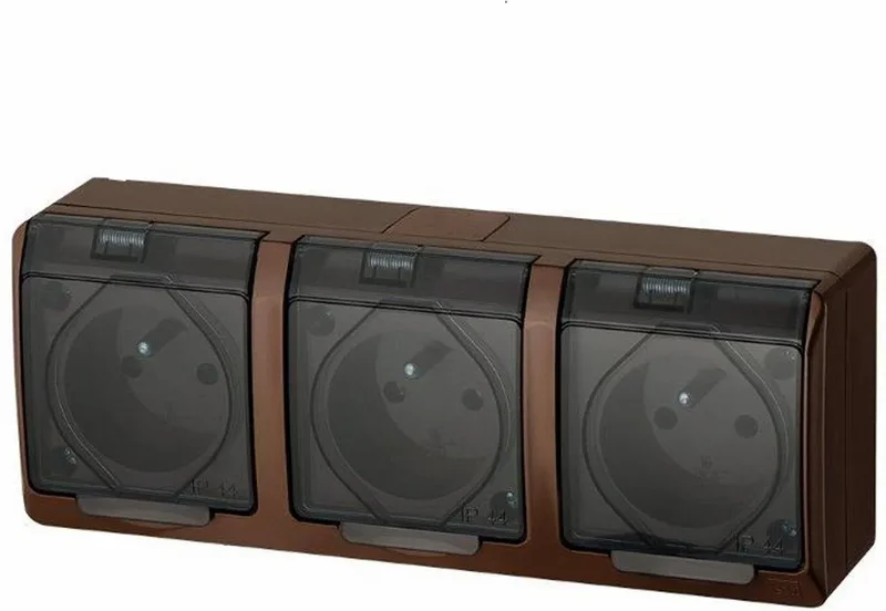 ELEKTRO-PLAST HERMES Gniazdo natynkowe potrójne 3x2P+Z IP44 brązowy/dymny