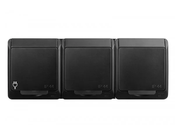 HERMES Gniazdo natynkowe potrójne z uziemieniem 3x2P+Z czarne IP44 16A/250V