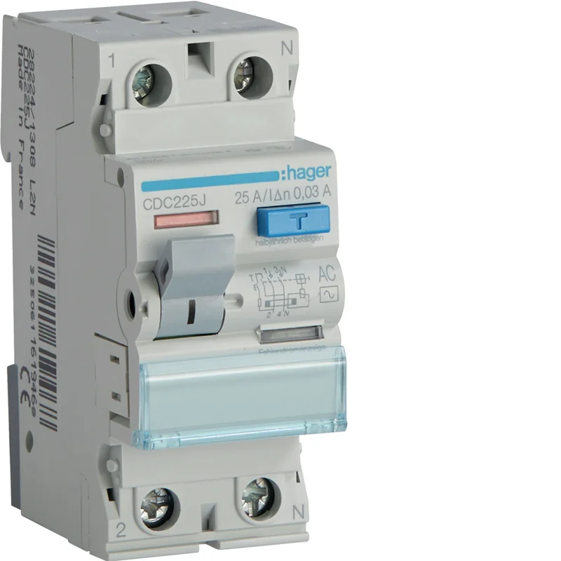 Hager RCCB Wyłącznik różnicowoprądowy 2P 25A/30mA Typ AC CDC225J