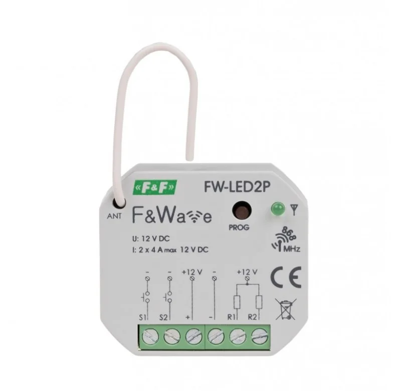 F&F FW-LED2P Radiowy Dwukanałowy Sterownik LED 12V DC 2x4A Do Puszki F&Wave