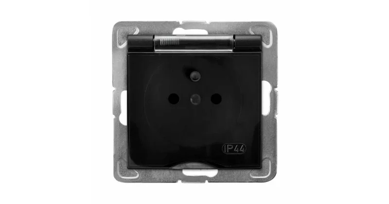 Ospel Impresja Gniazdo bryzgoszczelne z uziemieniem IP-44 wieczko przezroczyste czarny metalik GPH-1YZ/m/33/d