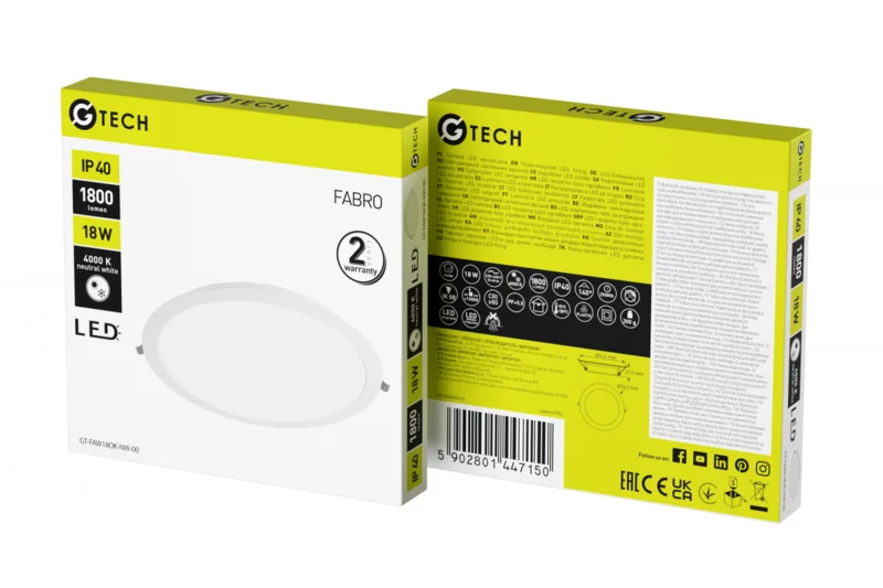 GTV G-TECH Oprawa Downlight FABRO LED 12W 1200lm 4000K IP40 Wpuszczana Okrągła Biała